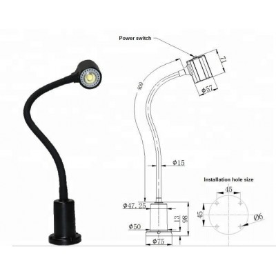 ONN M3R 24V/220V/110V 4.5W magnetic long flexible arm work light for machine tool